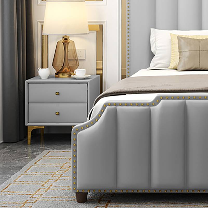 Light Luxury Style Modern Minimalist Leather Metal Feet Bedside Table