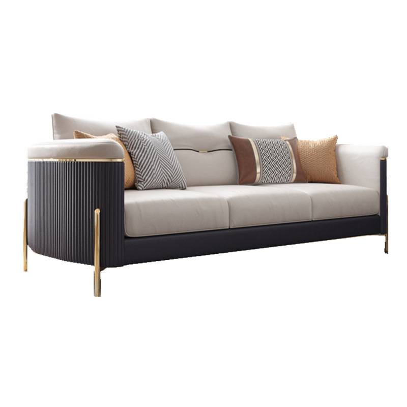 Light Luxury Style Black Gold Edging Leather 3 Seater Sofa