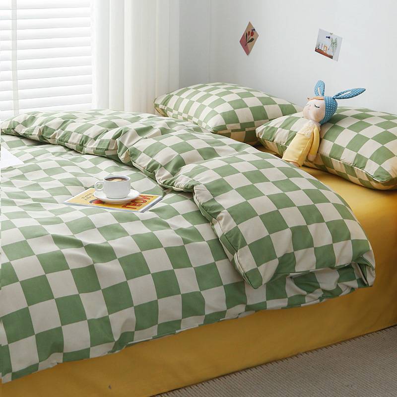Simple Four-Piece Set Cotton Bedding Sheet Quilt Cover（Checkerboard）