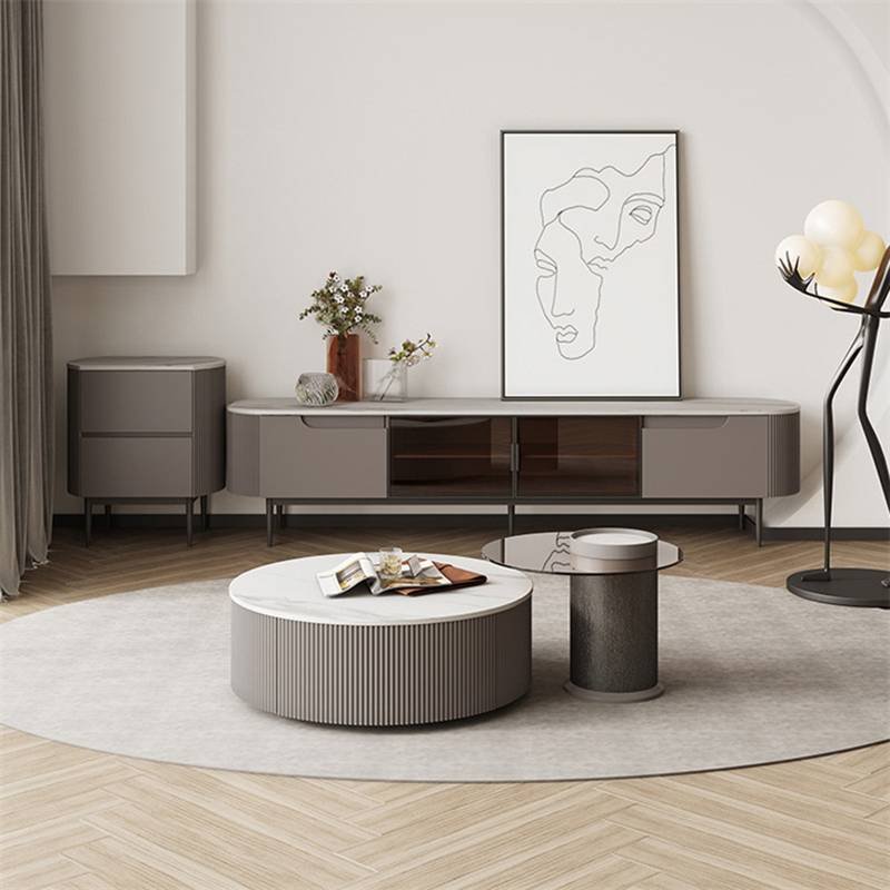 Light Luxury Style Black Marble Round Coffee Table