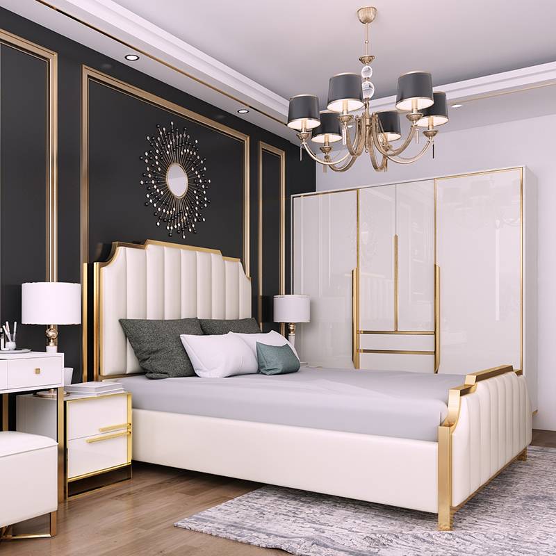 Light Luxury Style White Golden Edge Bed 3