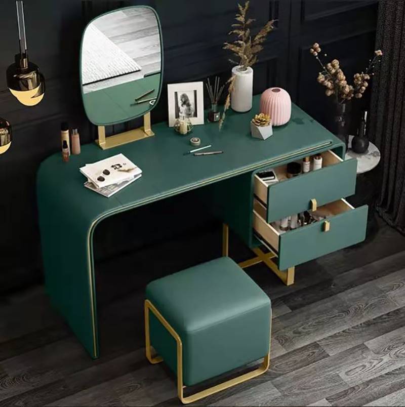 Light Luxury Style Dark Green Dressing Table And Chair Combination