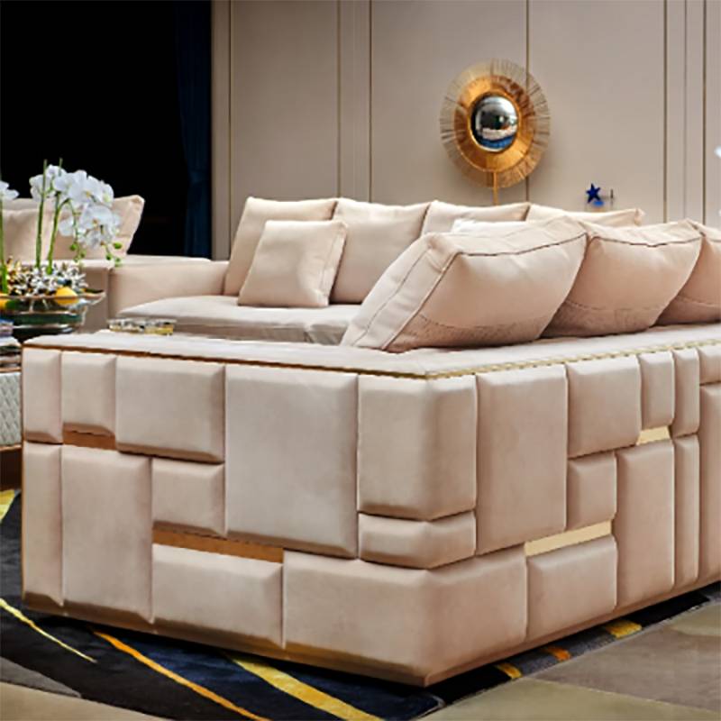 Light Luxury Style Simple Gold Edge Armrest Microfiber Leather Sofa