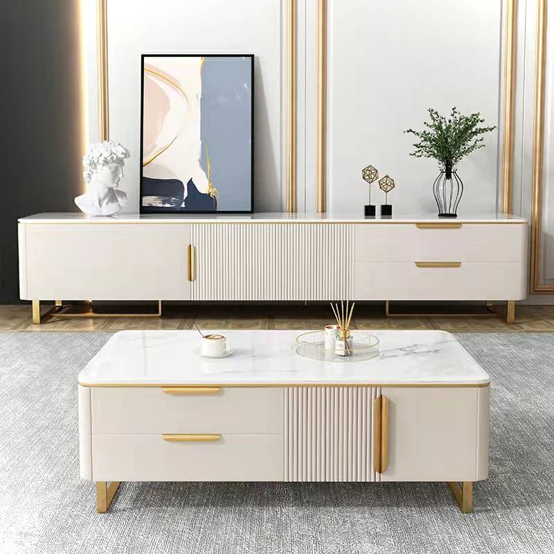 Light Luxury Modern Style White Gold Edge Marble Coffee Table S2