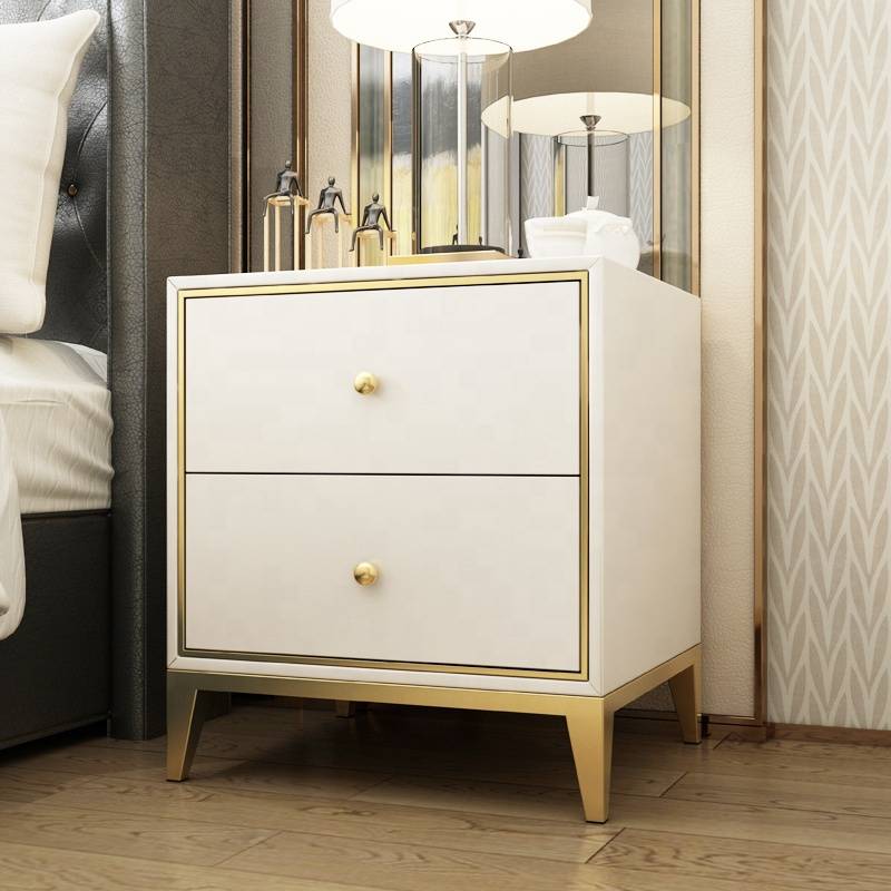 Light Luxury Style White Gold Edging Bedside Table