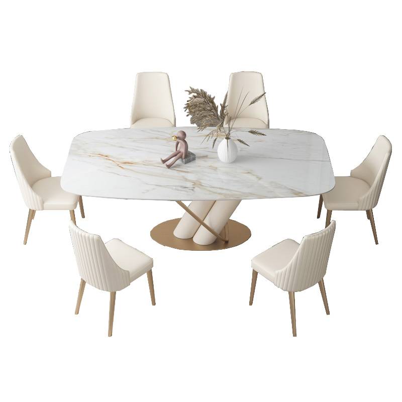 Light luxury Style Marble White Gold Dining Table X