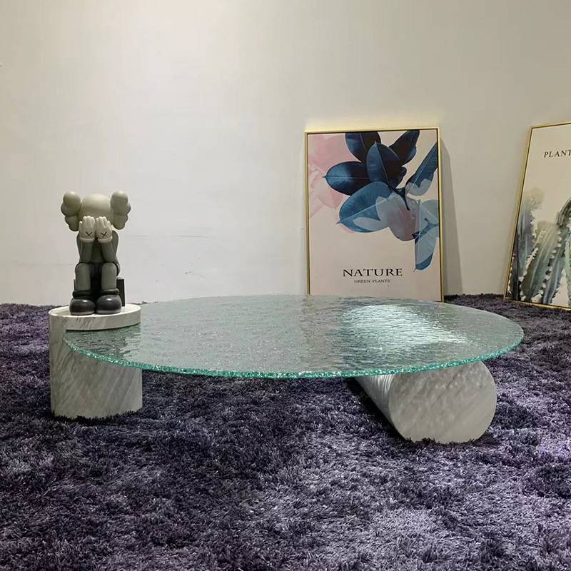 Light Luxury Style New Design Modern Tempered Glass Top Marble Base  Coffee Table