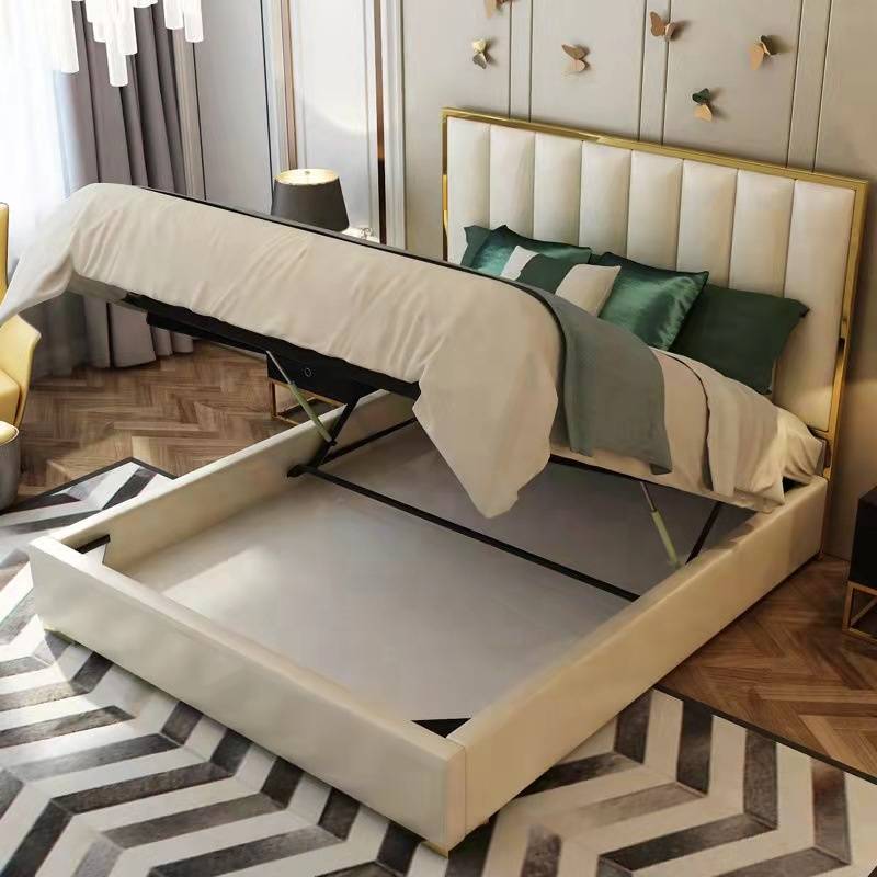 Light Luxury Style White Golden Edge Bed 2