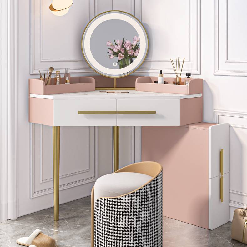 Light Luxury Style New Design Corner Cabinet Storage Rock Slab Dressing Table And Chair Combinat