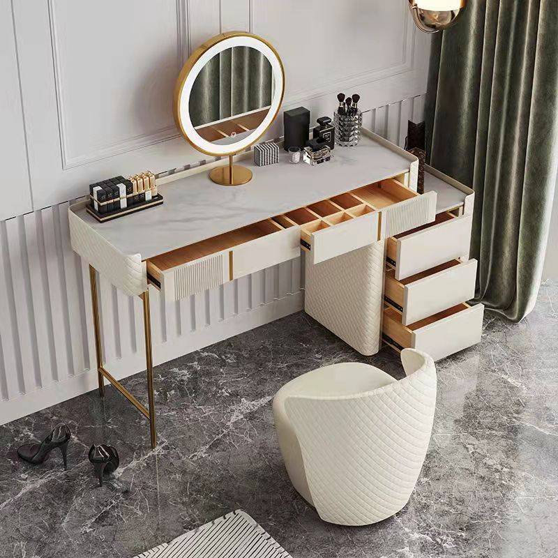 Light Luxury Style Champagne Dressing Table And Chair Combination