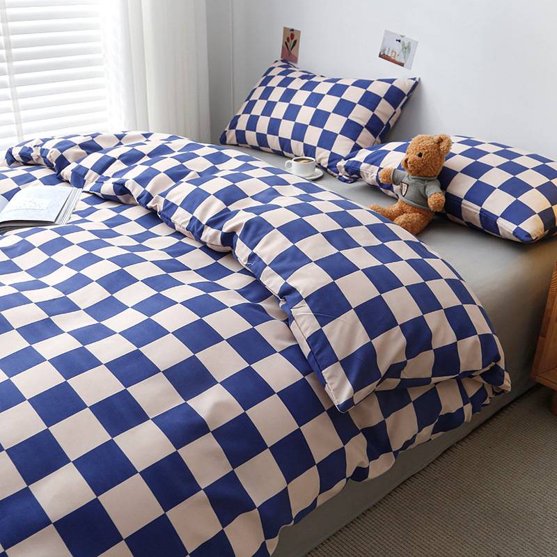 Simple Four-Piece Set Cotton Bedding Sheet Quilt Cover（Checkerboard）