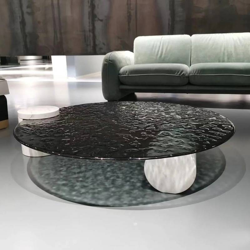 Light Luxury Style New Design Modern Tempered Glass Top Marble Base  Coffee Table