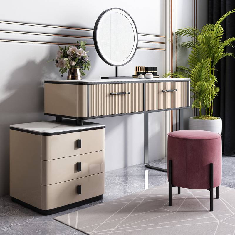 Light Luxury Style Modern Painted Board Black Frame Rock Slab Dressing Table And Chair Combinat