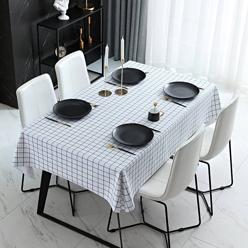 Simple Nordic Style PVC Square Tablecloth (Middle Grid)
