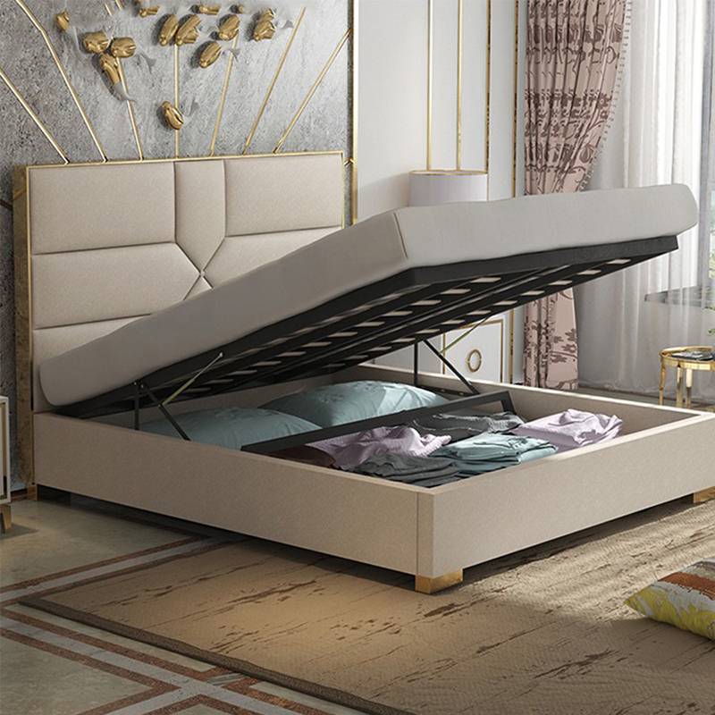 Light Luxury Style Leather Gold Edging Irregular Upholstered Bed