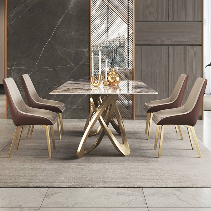 Light Luxury Style Brushed Crossover Marble Texture Dining Table