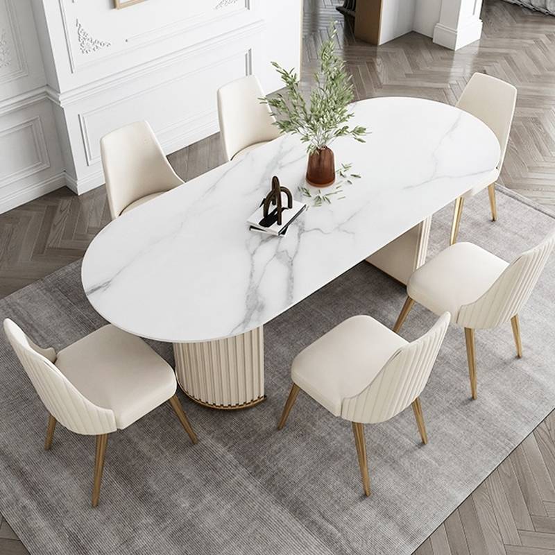 Light luxury Style Marble White Gold Dining Table Ⅱ