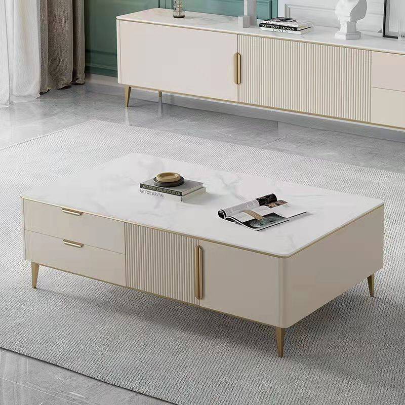 Light Luxury Modern Style White Gold Edge Marble Coffee Table S1