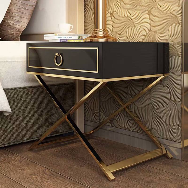 Light Luxury Style White Gold Round Element X Frame Bedside Table