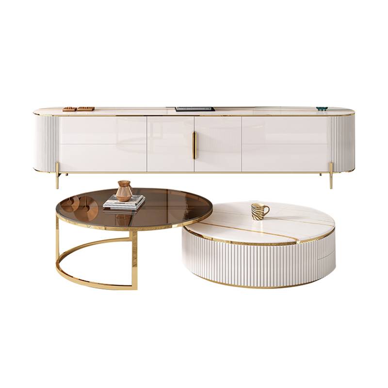 Light Luxury Style Simple Modern White Gold Edge  TV Cabinet