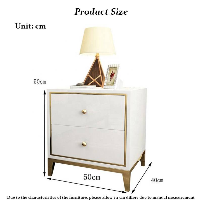 Light Luxury Style White Gold Edging Bedside Table