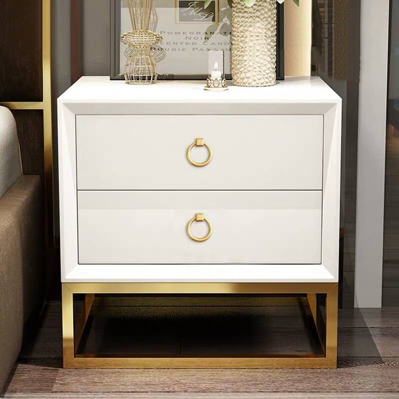 Light Luxury Style White Gold Double Round Elements Bedside Table