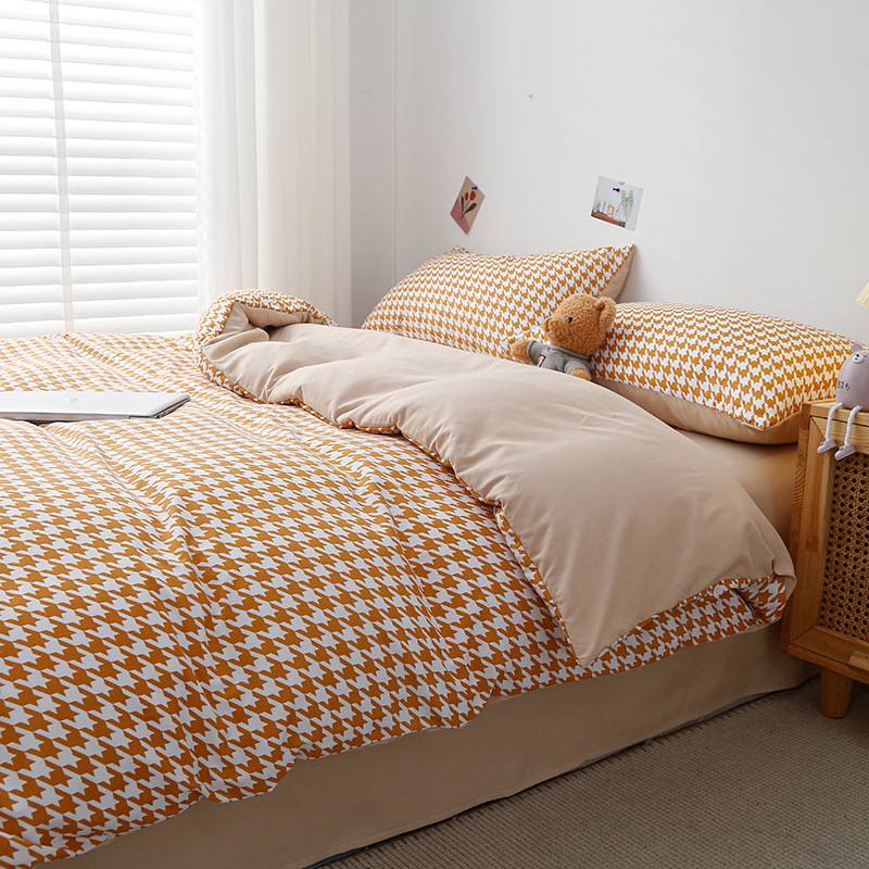 Simple Four-Piece Set Cotton Bedding Sheet Quilt Cover（Houndstooth）