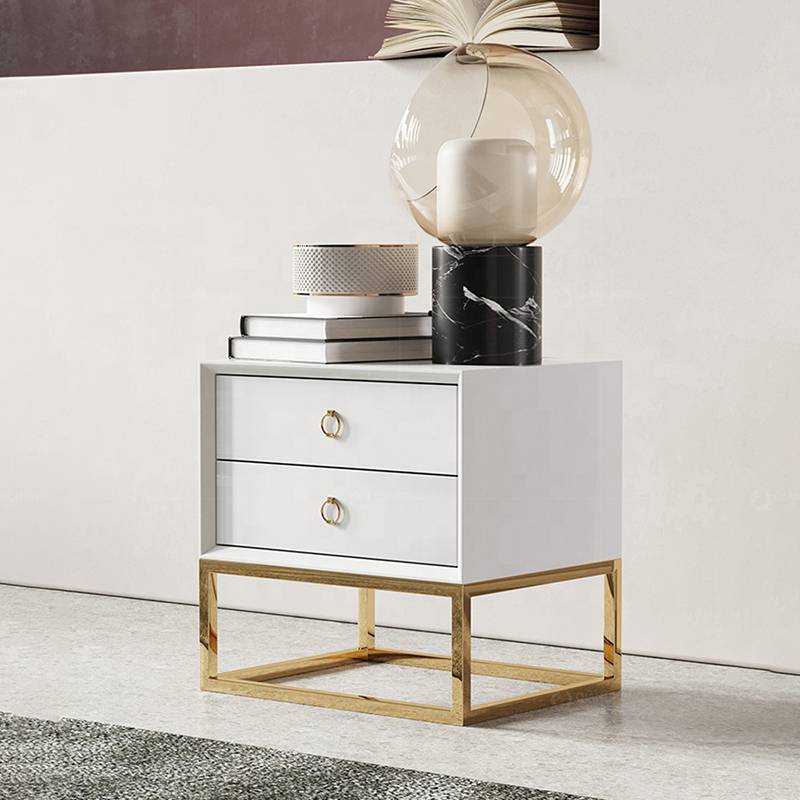 Light Luxury Style White Gold Double Round Elements Bedside Table