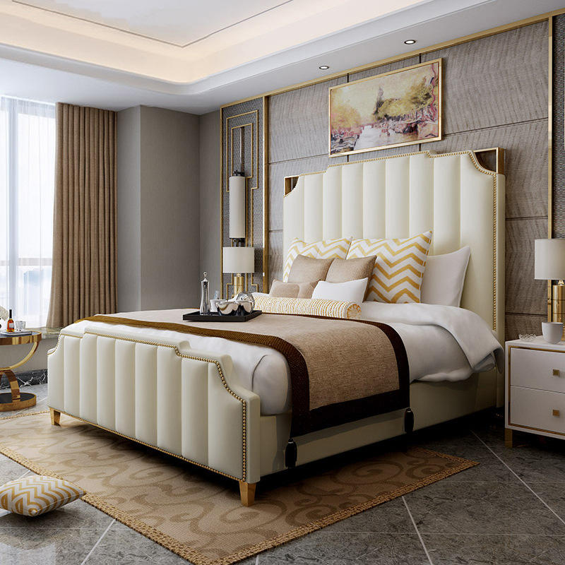 Light Luxury Style Leather Gold Edging Upholstered Bed