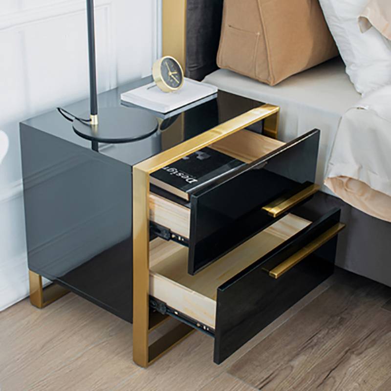 Light Luxury Style White Gold Edge Line Elements Bedside Table
