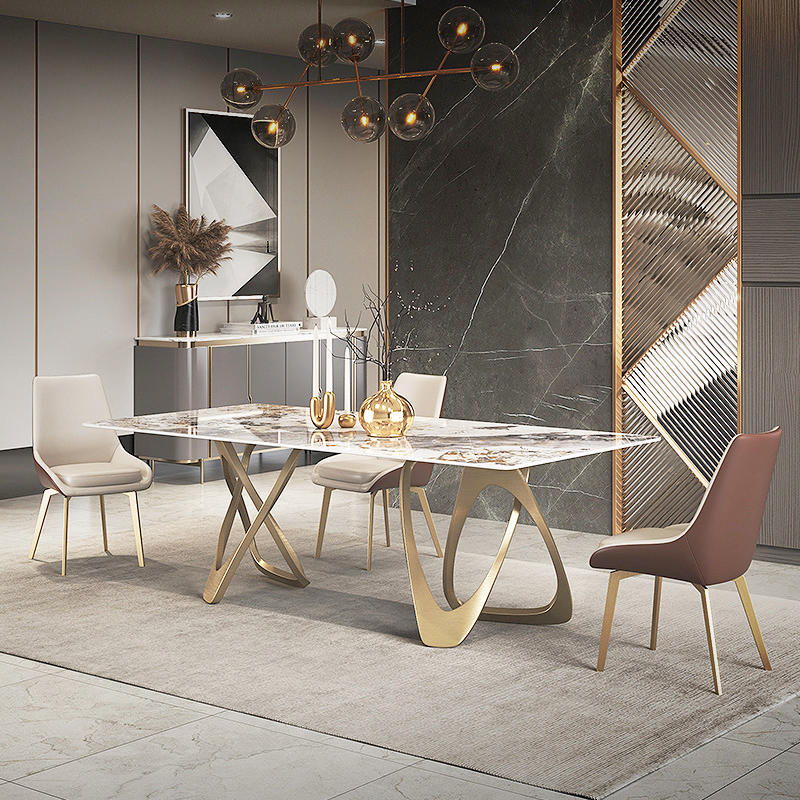 Light Luxury Style Brushed Crossover Marble Texture Dining Table