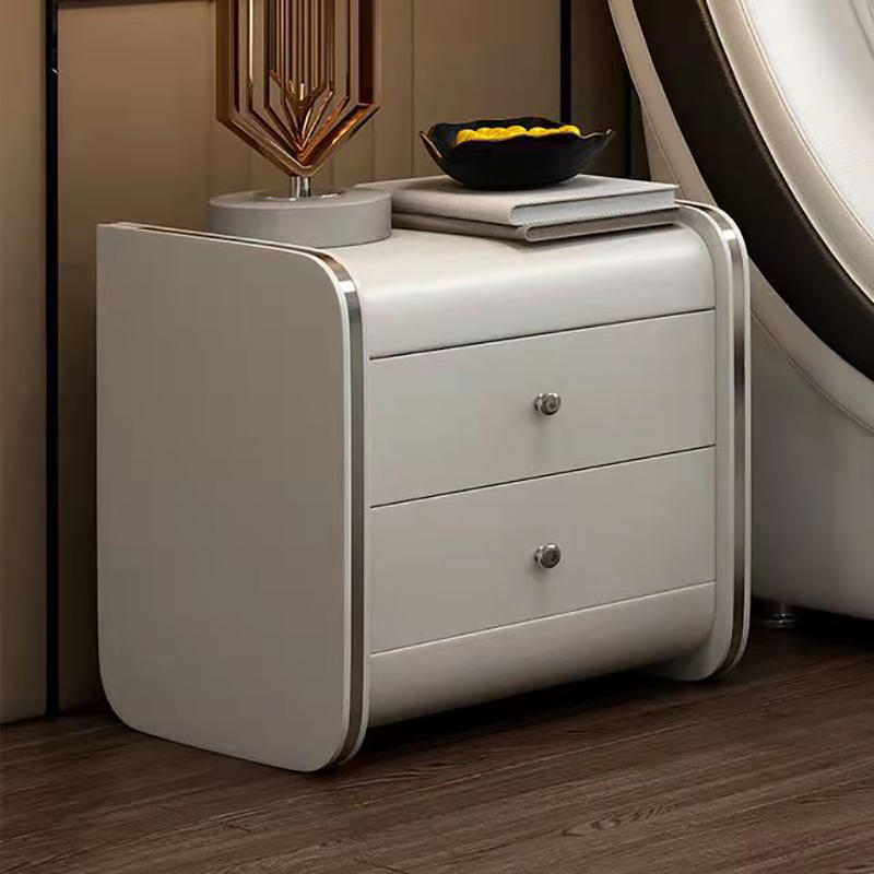 Light Luxury Style  White Silver Edge Bedside Table