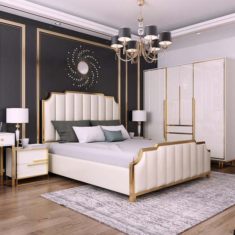 Light Luxury Style White Golden Edge Bed 3