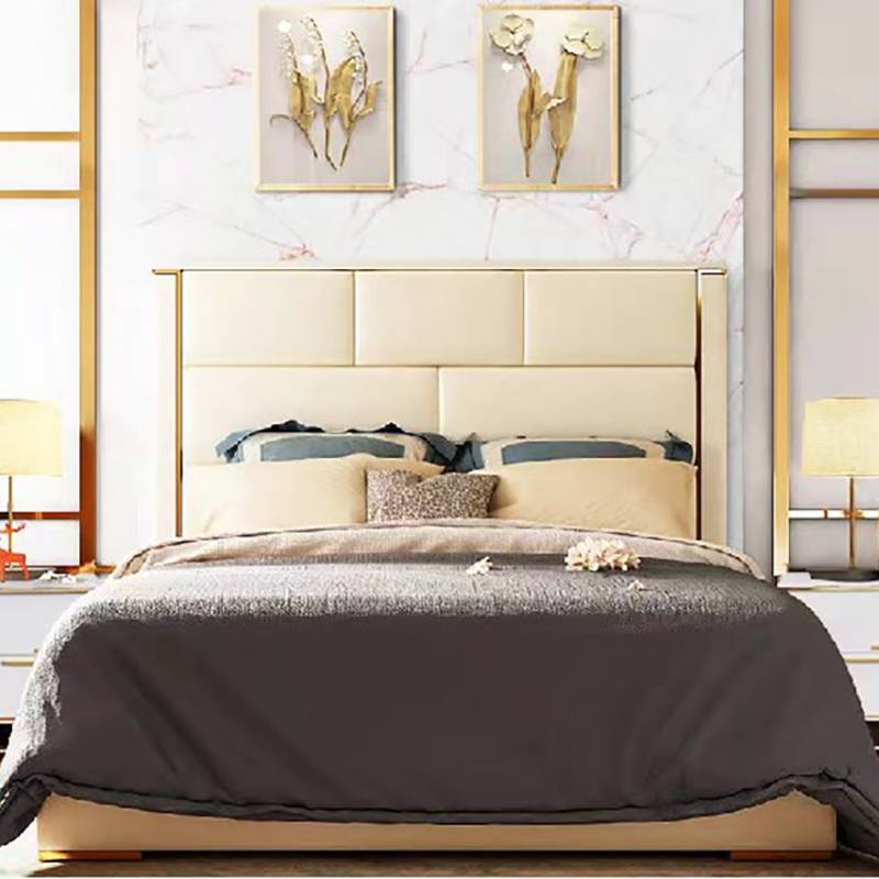 Light Luxury Style Leather Gold Edging Rectangle Upholstered Bed
