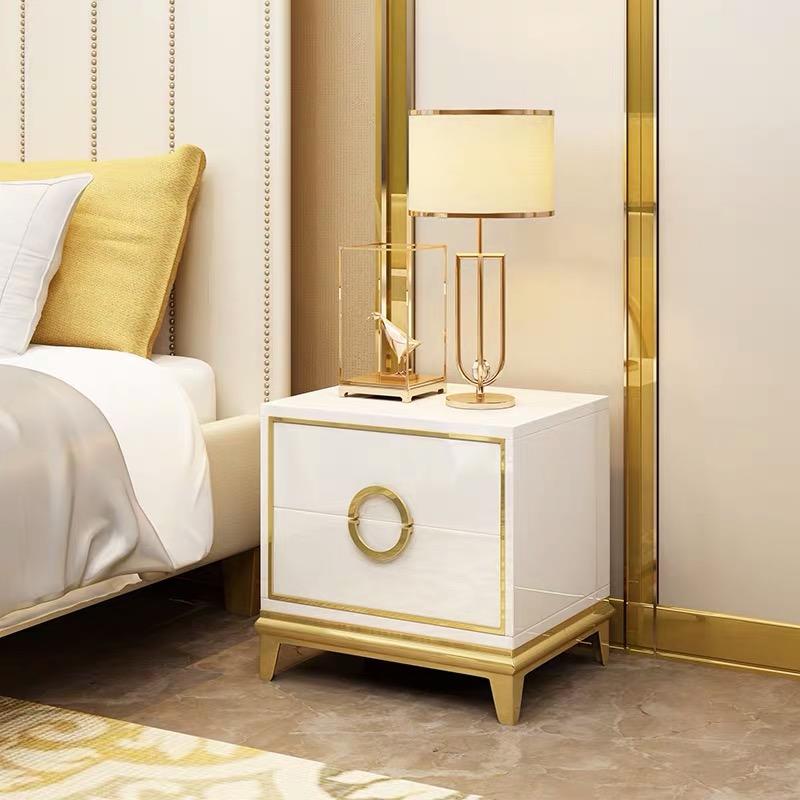 Light Luxury Style White Gold Edge Round Elements Bedside Table