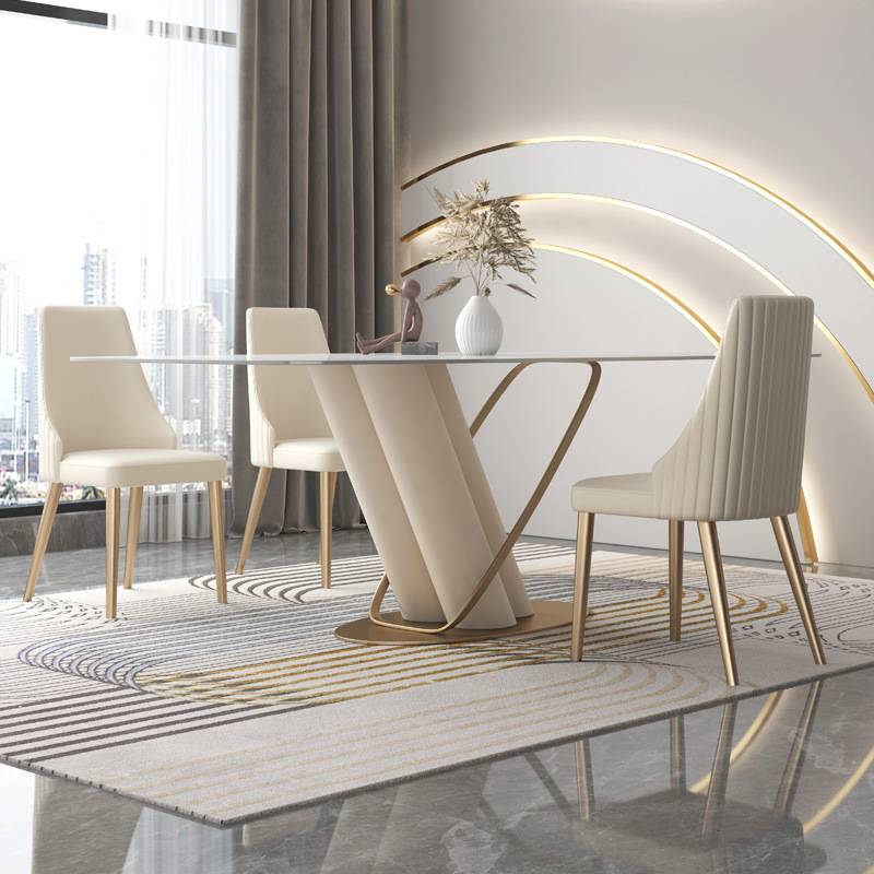 Light luxury Style Marble White Gold Dining Table X