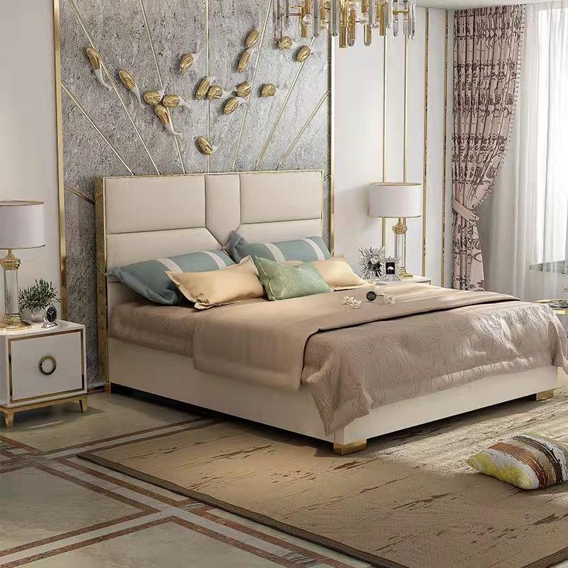 Light Luxury Style Leather Gold Edging Irregular Upholstered Bed