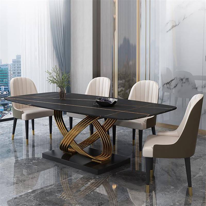 Light luxury Style Marble Slab Gold-plated Stainless Steel Base Dining Table X