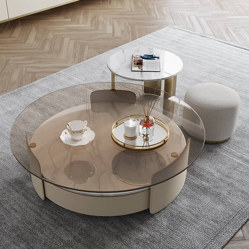 Light Luxury Style Champagne Tempered Glass Combination Coffee Table