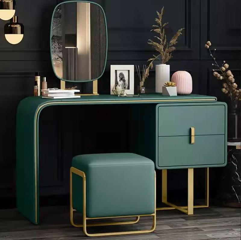 Light Luxury Style Dark Green Dressing Table And Chair Combination