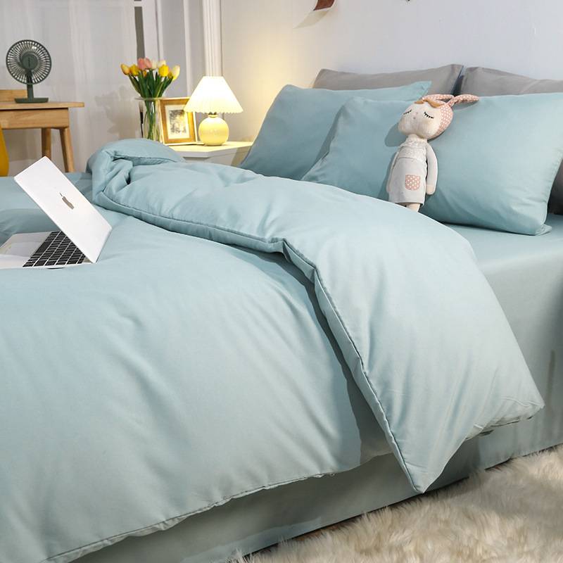 Simple Four-Piece Set Cotton Bedding Sheet Quilt Cover （Solid Color）