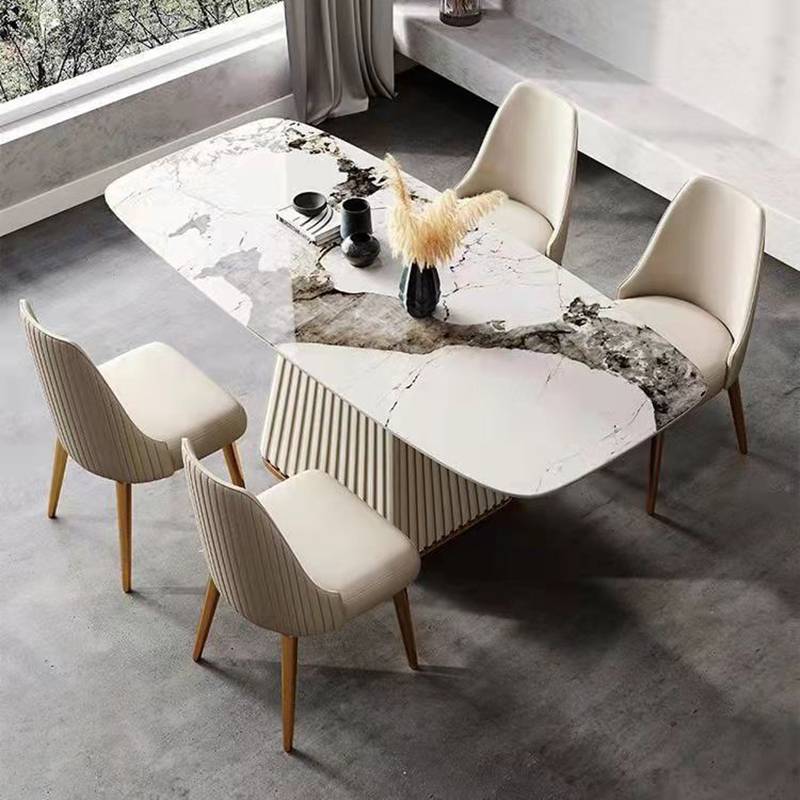 Light Luxury Style White and Gold Frame Dining Table Chair