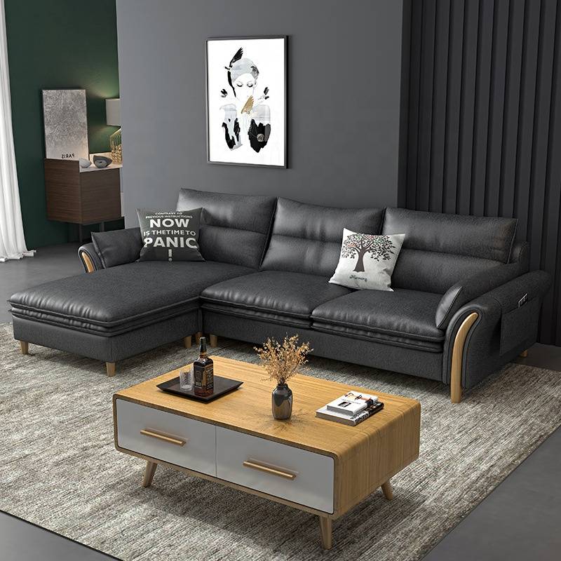 Simple Nordic Style Nano Technology Leather Chaise Longue Sofa