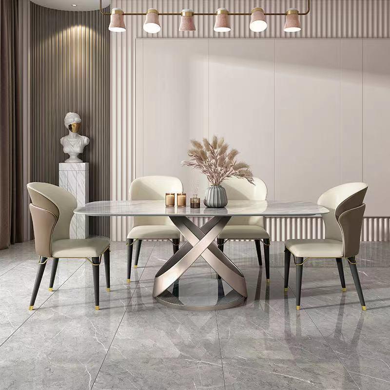 Light luxury Style Italian Rock Slate Rose Gold Frame Dining Table XproductInfoLeftImg