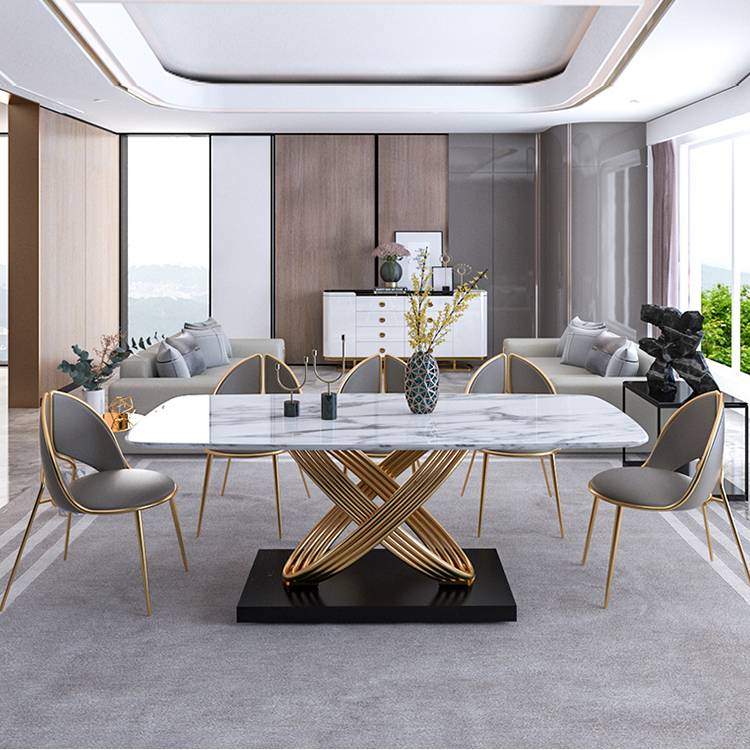 Light luxury Style Modern Triangle Design Gold-plated Frame Dining Table Chair